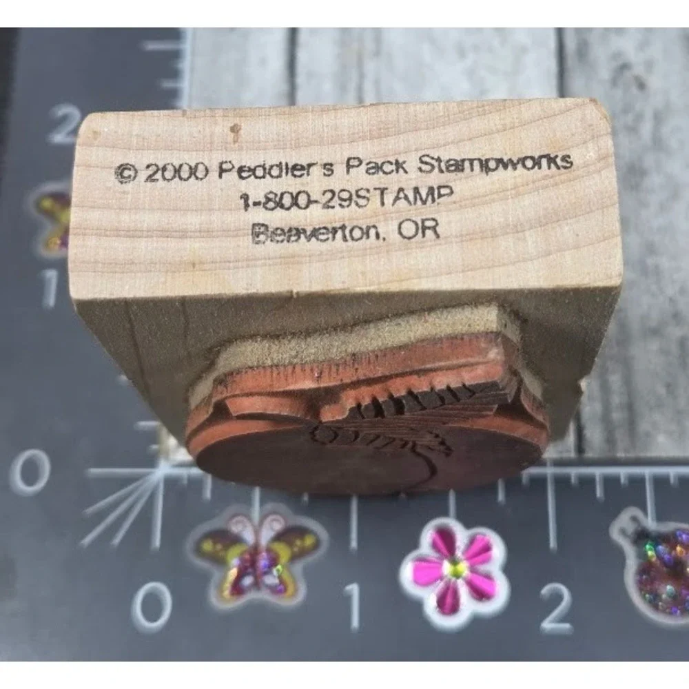Peddler's Pack Stampworks Peach Silhouette Fruit Rubber Stamp Wood #B74